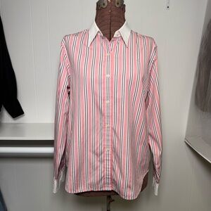 Lauren Ralph Lauren Striped Pink & White Button-Up Shirt French Cuffs Size Large